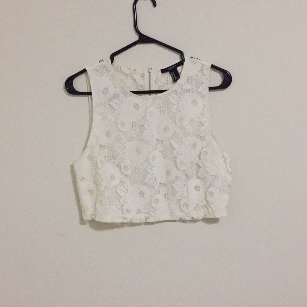 Forever 21 white floral print crop top